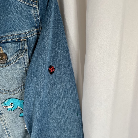 Wrangler Denim Jacket Y2K Womens Med Patches Embroidery Boho Stretch Retro Hippy - Picture 3 of 9
